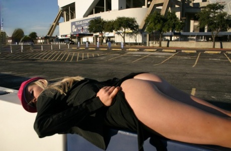 Blonde teen Skye Model exposes her juicy butt in a parking lot 62593747